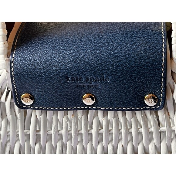 Kate Spade Ivory Navy SANTIAGO ALEK PLANTATION WICKER BAG Handbag - Picture 6 of 16